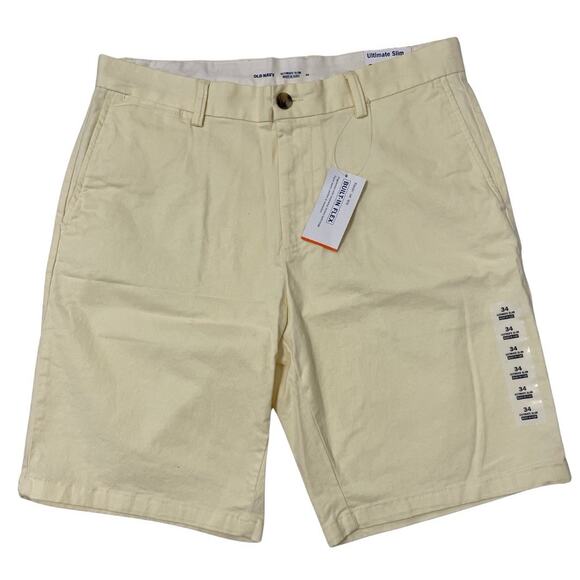 Old Navy Chino Shorts Men 34 Yellow Ultimate Slim Built-in Flex NEW Tiny Flaw - Picture 1 of 10